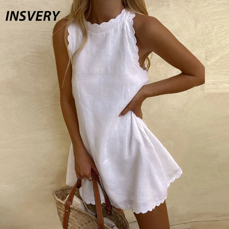 Women Summer Dress Loose Solid Sleeveless Party Mini Dresses For Women Elegant Loose Beach Party Female Dress Vestidos 2022