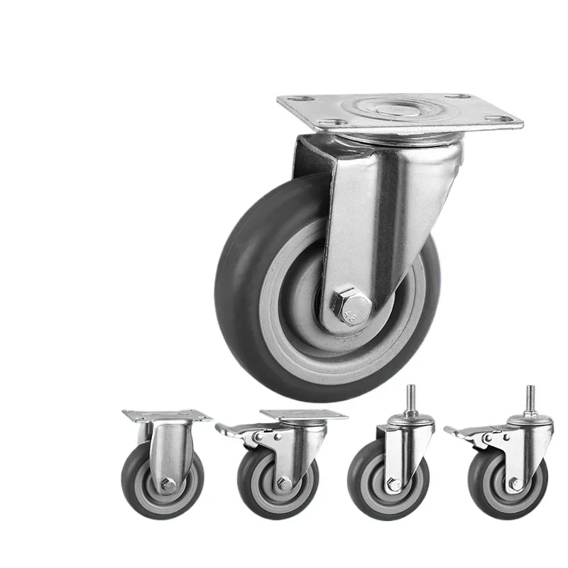 4 Pcs 4 Inch Medium Gray TPR Silent Casters, Universal Rubber Wheels for Handcarts, Tool Boxes, Ovens, Shelves
