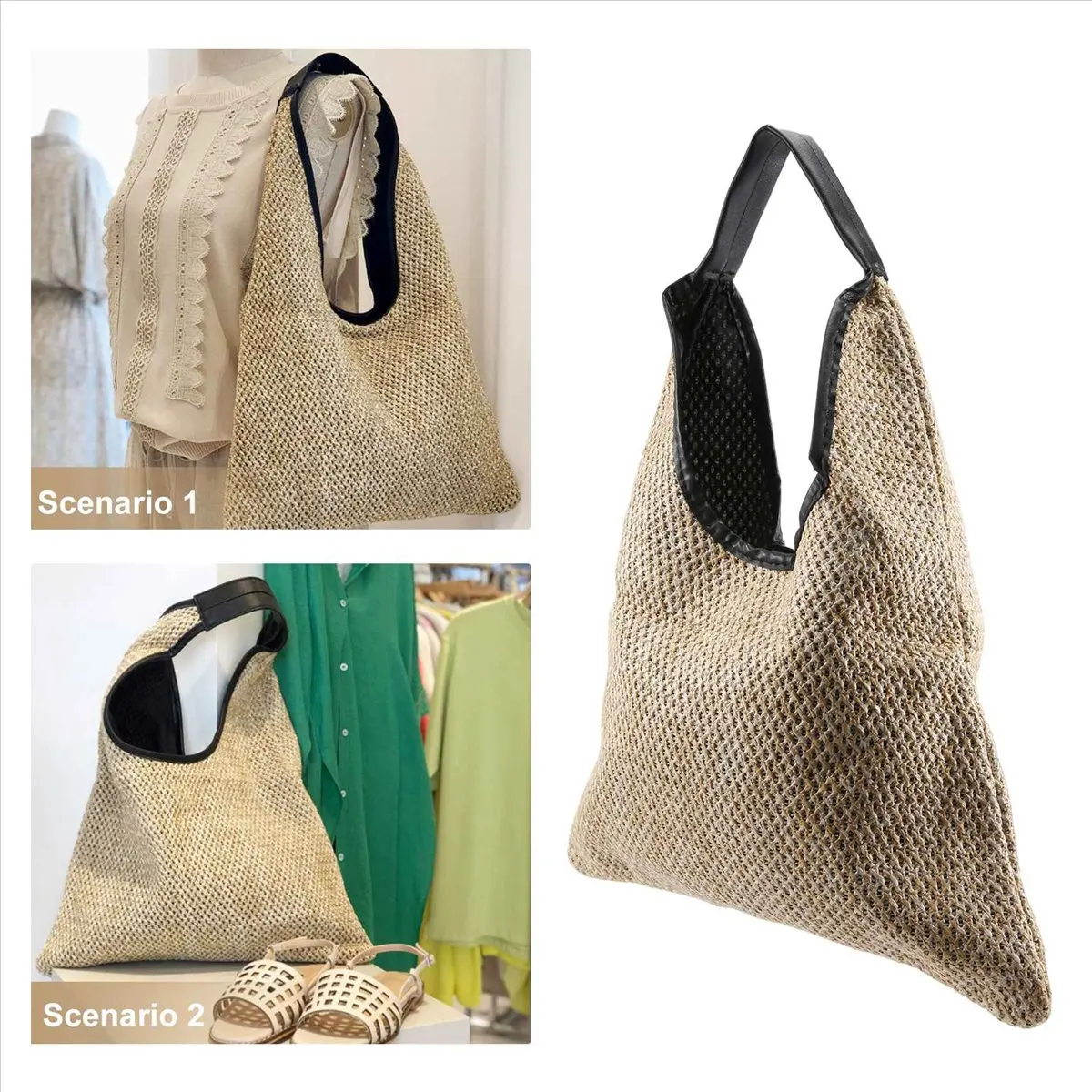 ABQR, bolsos de hombro a la moda para mujer, bolso de paja tejido de mimbre, bolsos de diseñador, bolso de mano de gran capacidad, bolso de playa de verano para mujer, color caqui