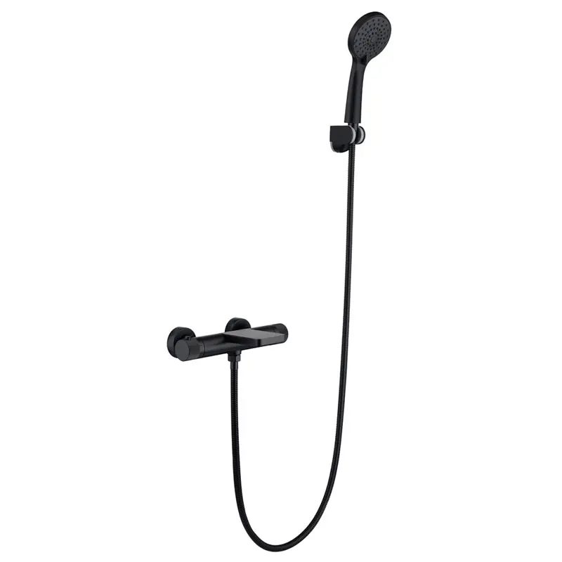 

Bathtub side wall-mounted thermostatic shower set Matte black all copper bathroom Roof spray waterfall shower faucet