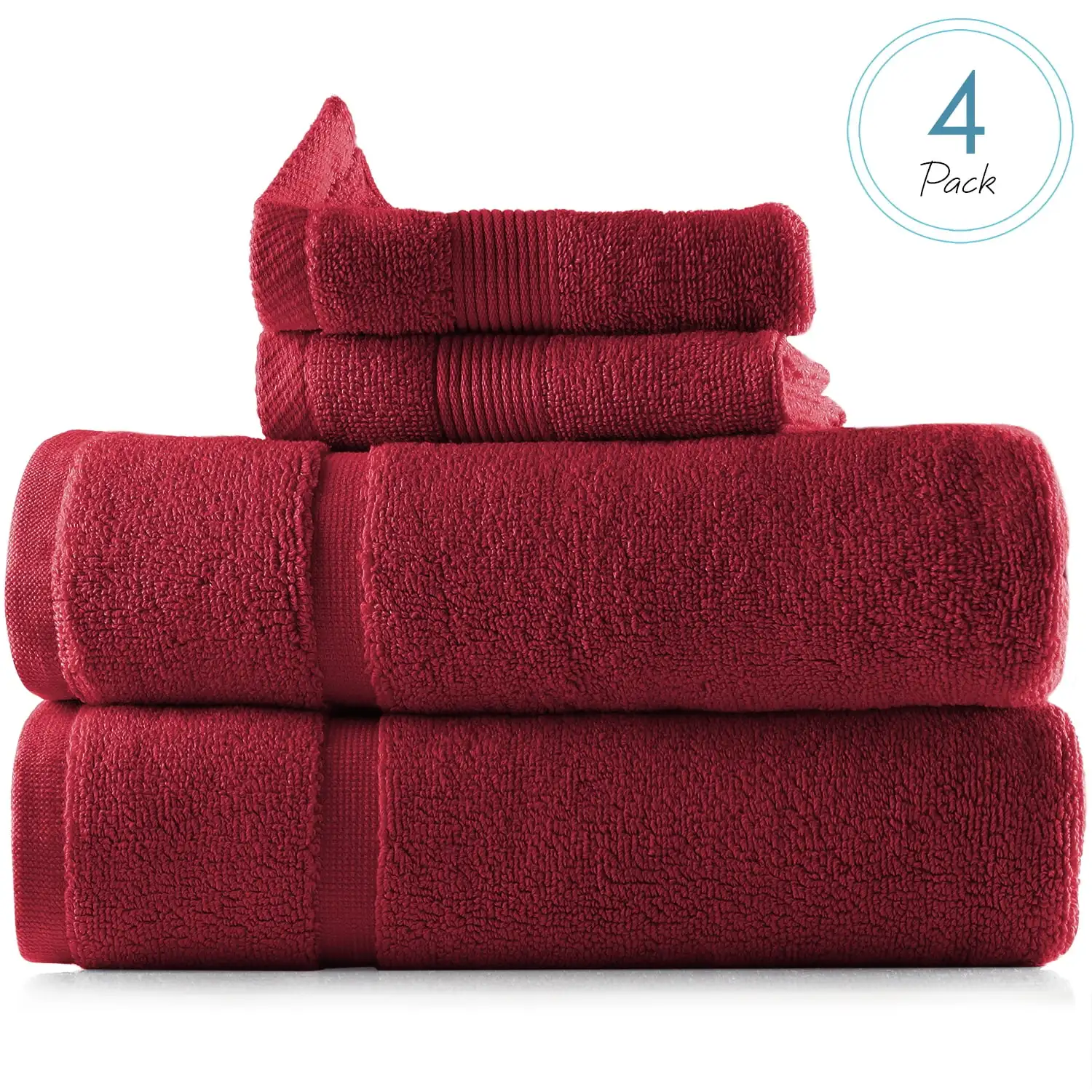 

Bath Towels Set, 100% Cotton Luxury Softness 4 Pc Set, Red