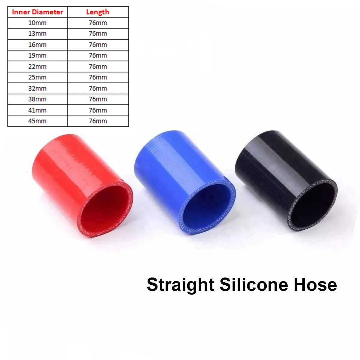 76mm Length Straight Universal Silicone Coolant Hose Intercooler Pipe Tube ID-10mm 13mm 16mm 19mm 22mm 25mm 32mm 38mm 41mm 45mm