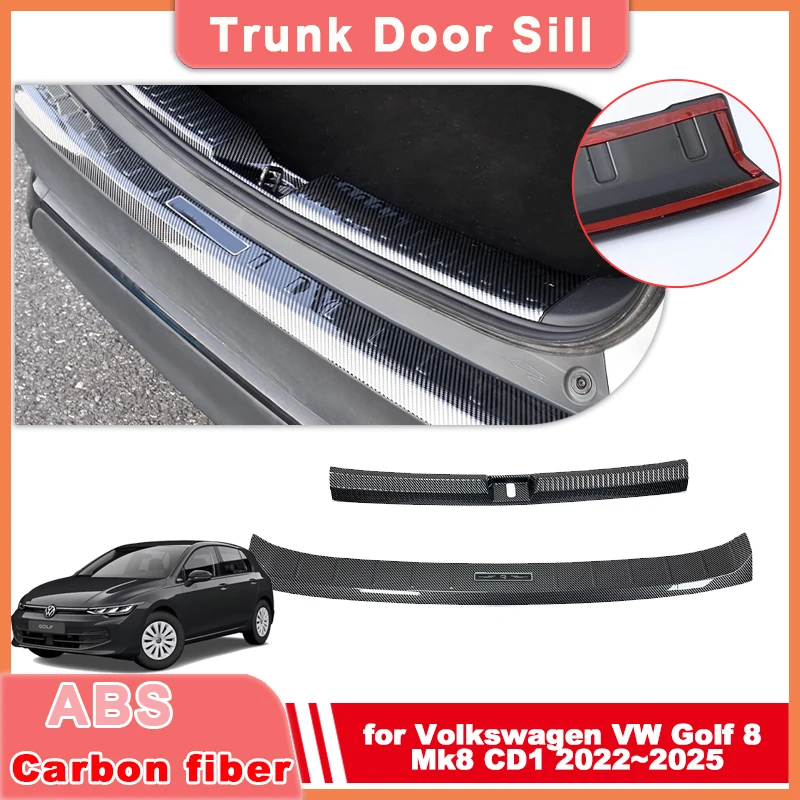 

Trunk Door Sill for Volkswagen VW Golf 8 Mk8 CD1 2022~2025 Carbon Fiber Threshold Guard Plate Trim Strips Sticker Accessories
