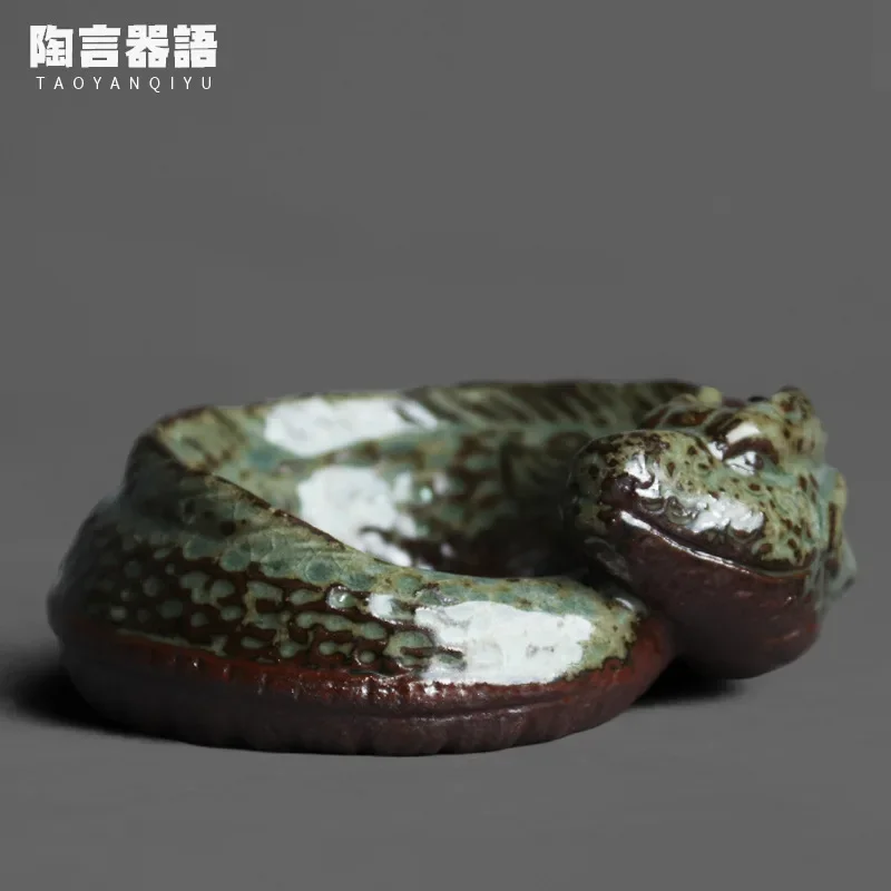 Rock Mine Pottery Clay Chinese Dragon Tea Pet Handmade Retro Pottery Kung Fu Tea Ceremony Utensils Pot Cover Bowl Cover Placer