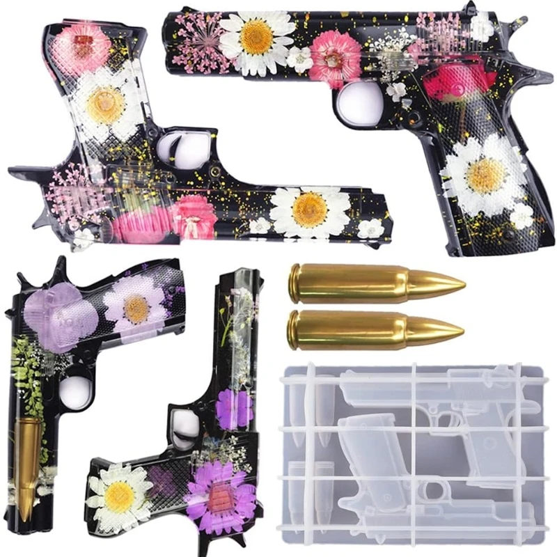 DIY Pistol Model Silicone Mold Mold Dry Flower Glitter Model Epoxy Resin Mold Home Decoration Storage