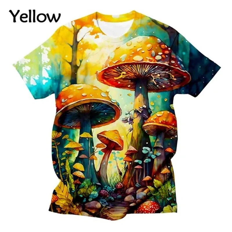 Summer Men\'s Casual T Shirts 3d Printed T-shirt Art Design Colorful Mushroom Printing T-shirts Top Short Sleeve Streetwear Tees