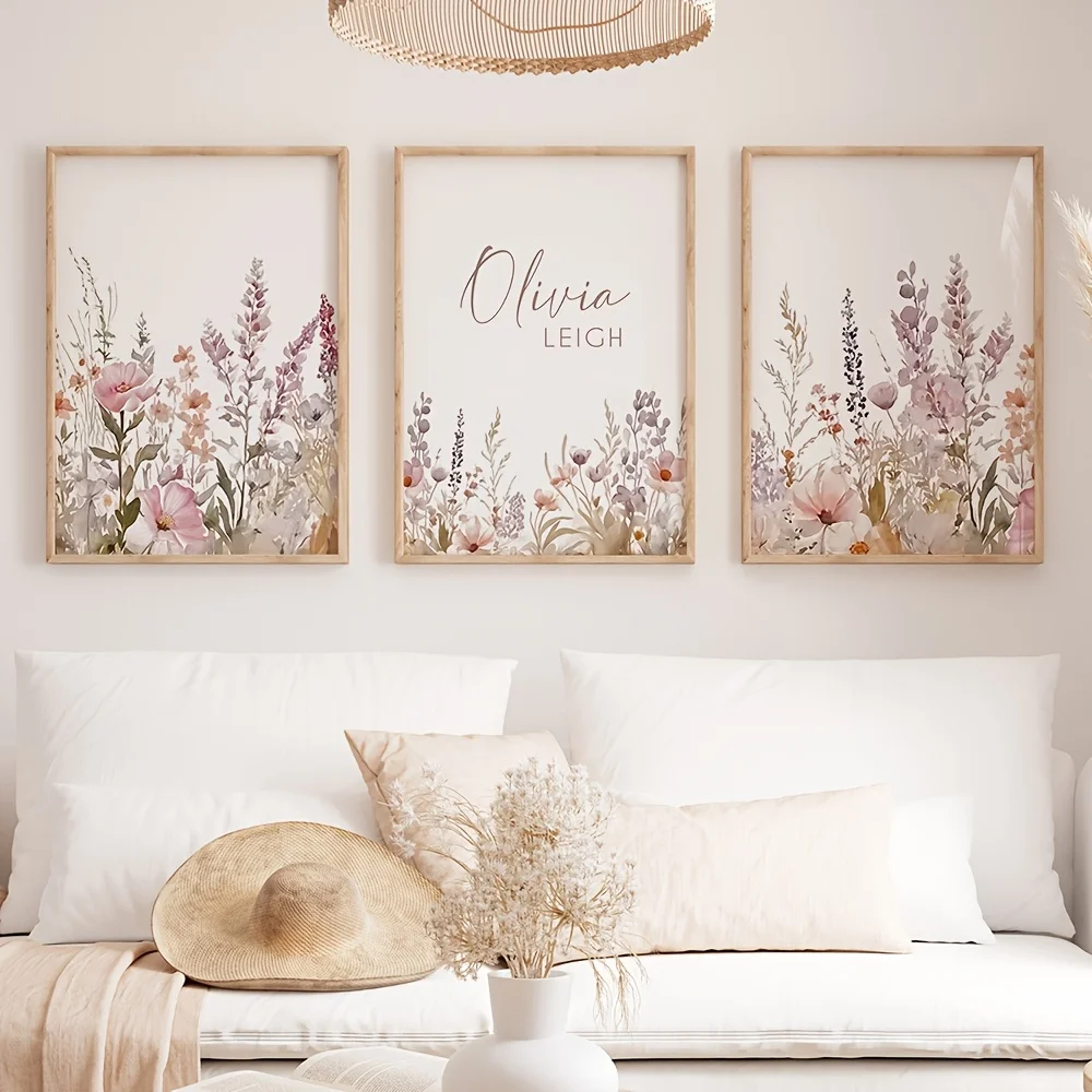 3 قطعة اسم شخصي مخصص الفن غير المؤطرة البوهيمي جدار الفن الوردي الحد الأدنى الكلاسيكية الأزهار طباعة قماش جدار الفن الاسكندنافية F #1