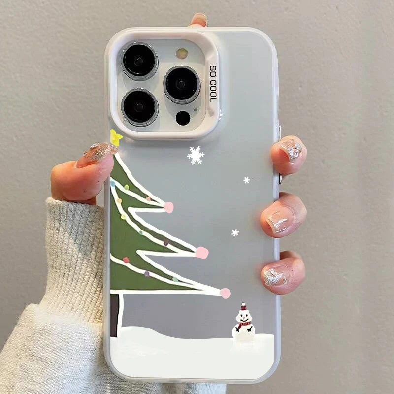 Christmas Tree New Year Gifts Couple Phone Case for IPhone 16 13 14 15 Pro Max 11 12 13Mini Lover Paired Shockproof Cover Fundas image 3