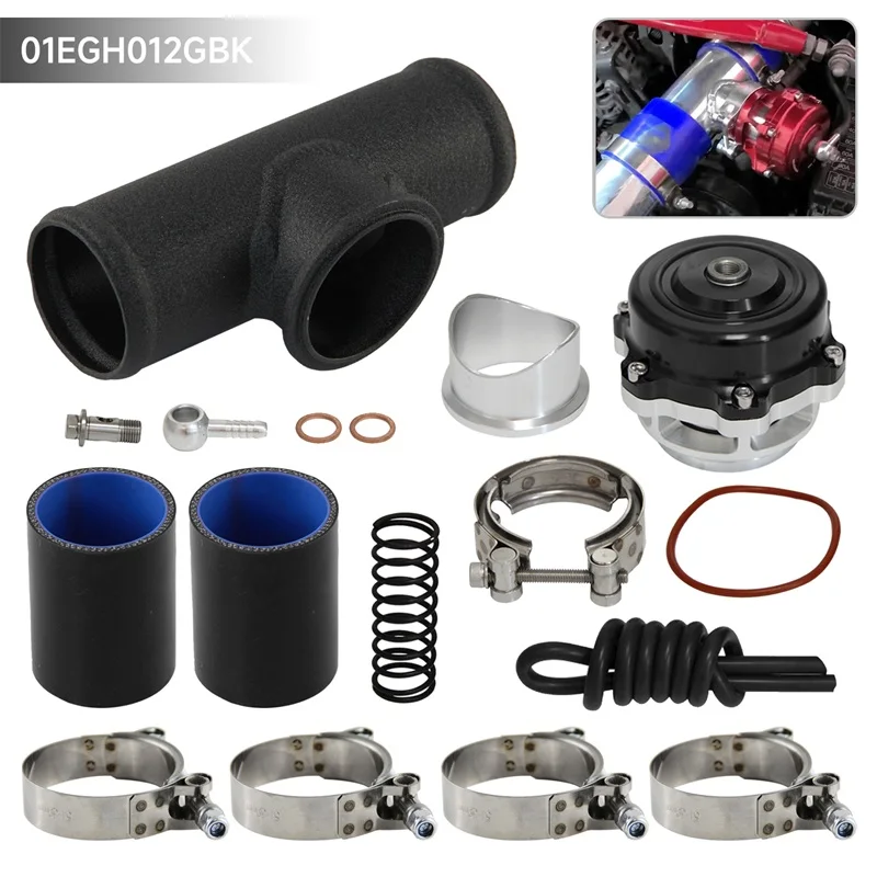 

50MM 35PSI Boost V-Band Turbo Blow Off Valve BOV + 2'' Flange Pipe Hose Kit Black