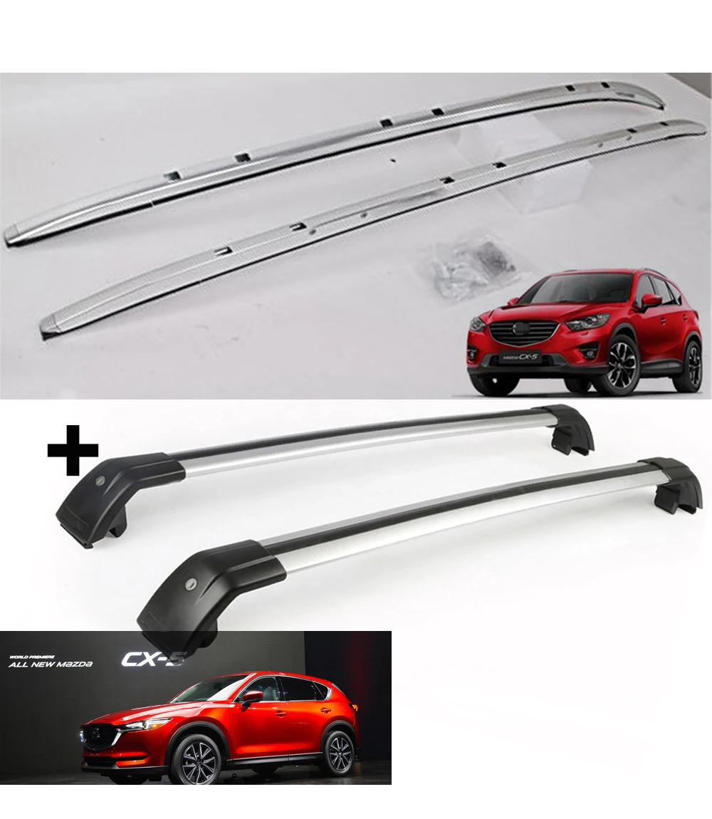 4Pcs Roof Rail Side Rail Roof Rack Lockable Cross Bars Crossbar Aluminum Fit for Mazda CX-5 CX5 2017-2022 - Silver