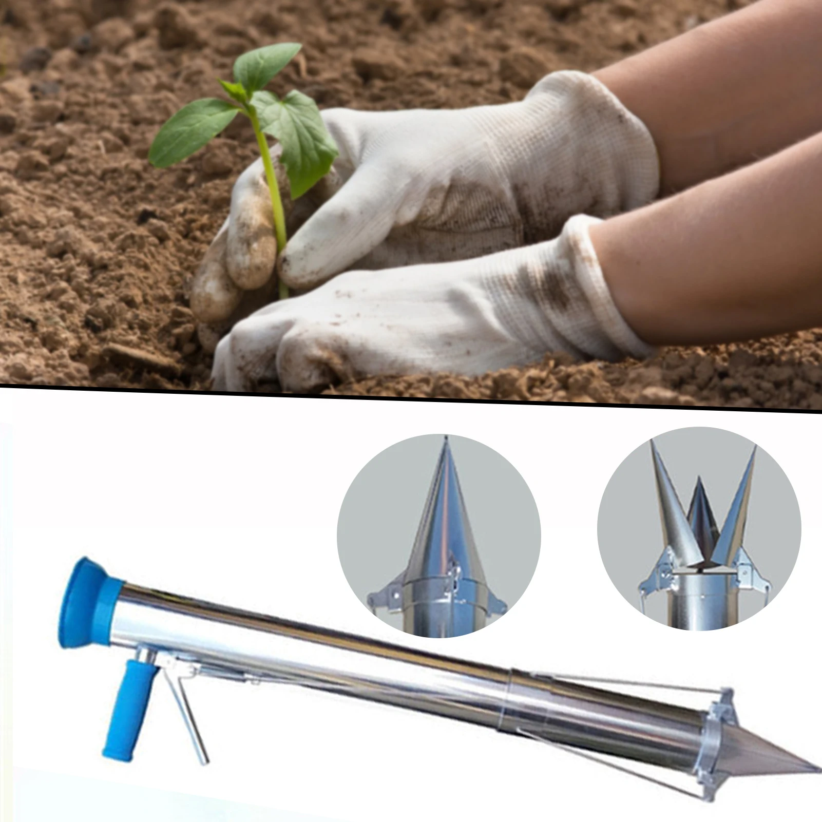 Plantadora Manual de Plántulas de Vegetales, Trasplantadora Portátil de Acero Inoxidable para Jardín, Herramienta de Plantación de Vegetales con Mango Largo