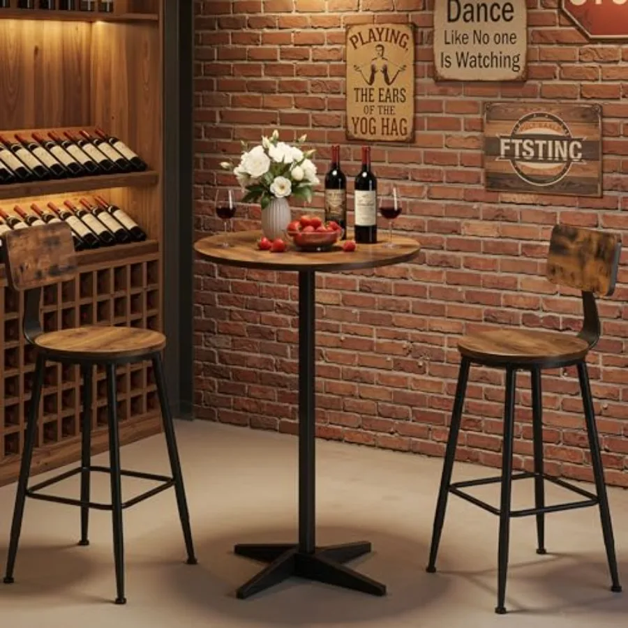 

21.6" Round Bar Table, Pub Table with Windmill-Inspired Base, Cocktail Table, for Bar, Pub, Cafe, Dining Room, Rustic Brown and