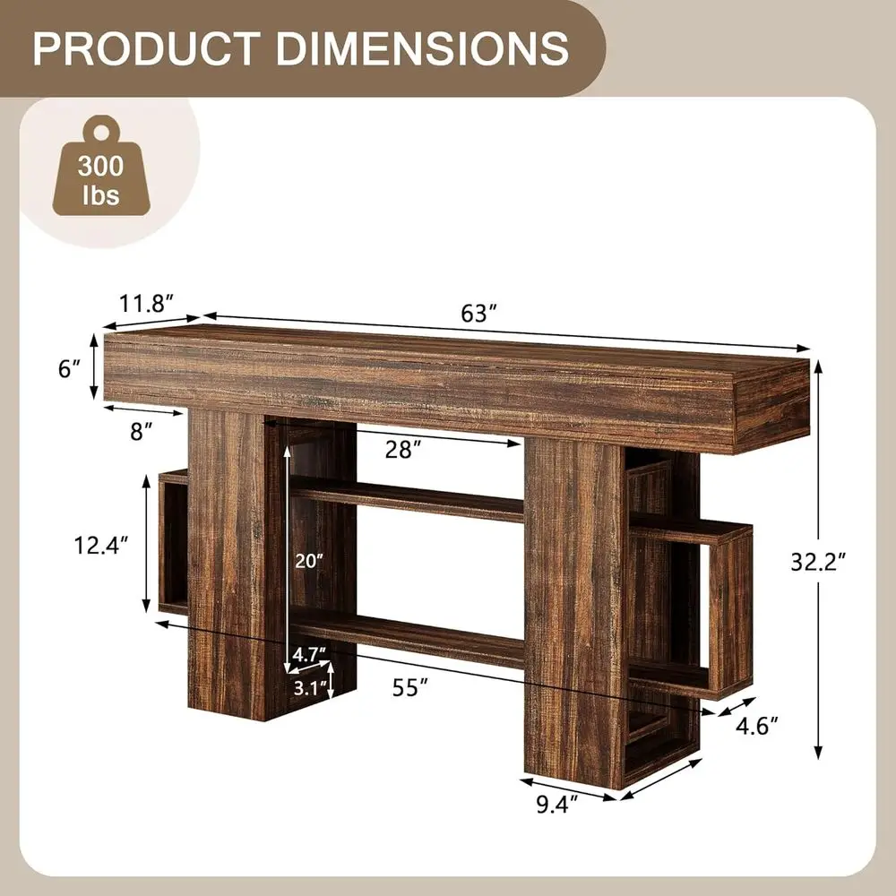 63 Inches Entryway Table, Wooden ole Table with Storage, Narrow Soa Table Behind Couch, armhouse Long Entry Hallway Tables or En