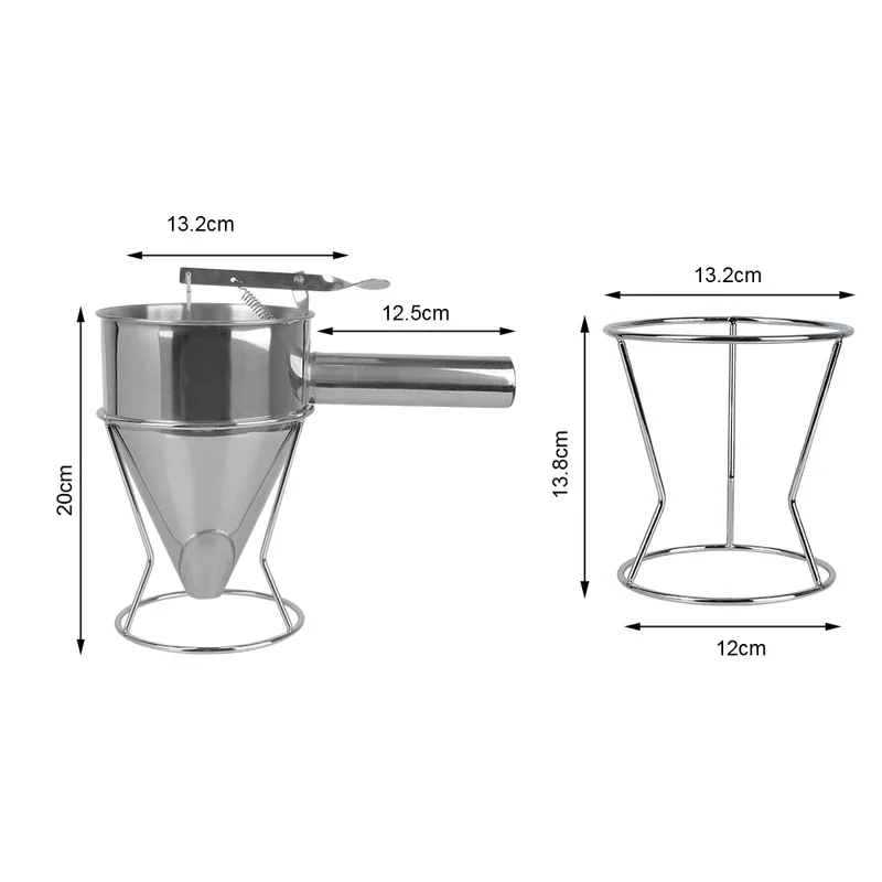 XEOLEO-dispensador de embudo Takoyaki con soporte, herramienta de cocina de acero inoxidable para hornear, accesorios de cocina