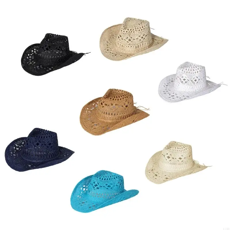 

K1ME for Creative Straw Weaving Cowgirl Hat Wide Brim Anti-uv Hat Breathable for Wedd