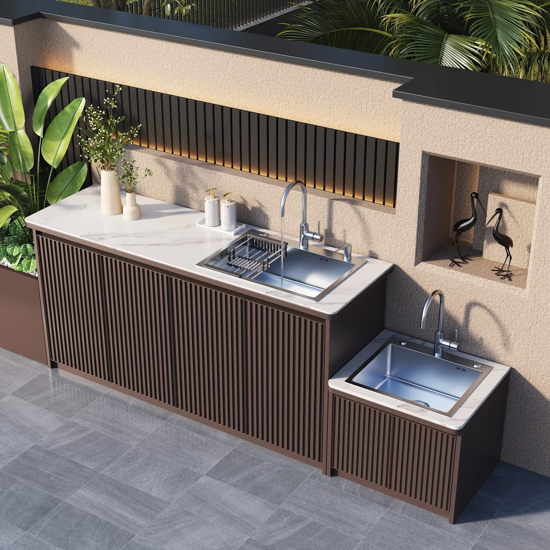 Outdoor patio home balcony waterproof sunscreen aluminum alloy sink integrated wash basin cabinet
