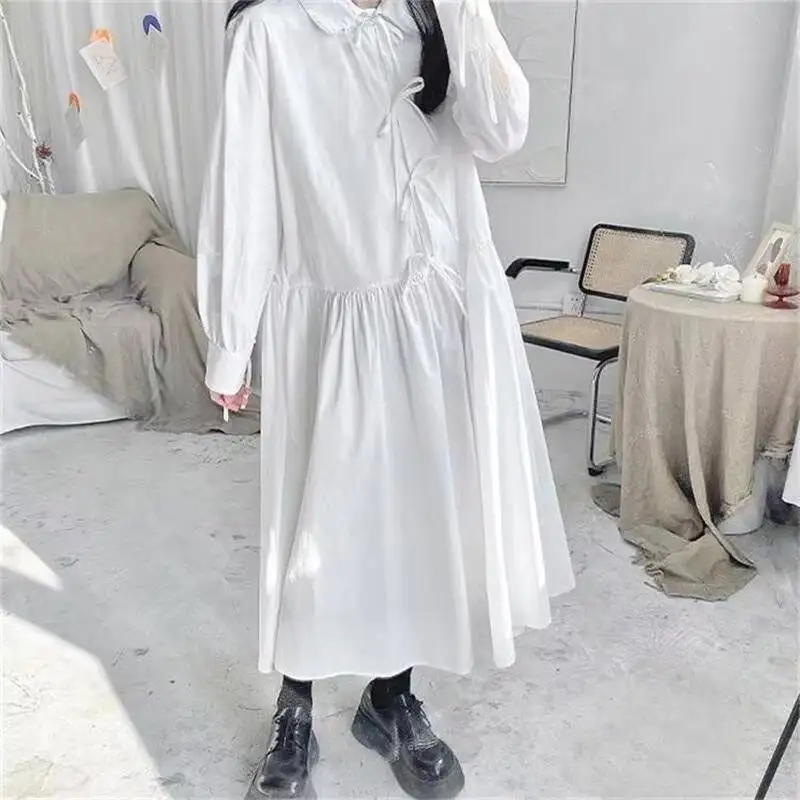

Ladies Long Sleeve Dress Shirt Spring And Summer New Style Personality Bowknot Binding Design Fashion Leisure Loose Large Skirt