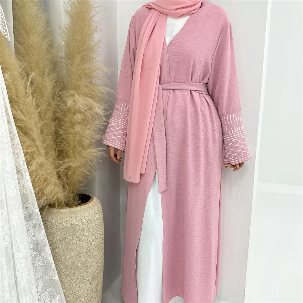 

Turkish Middle Eastern Muslim Women's Embroidered Abaya Cardigan - Open Front Long Robe Modest Dress