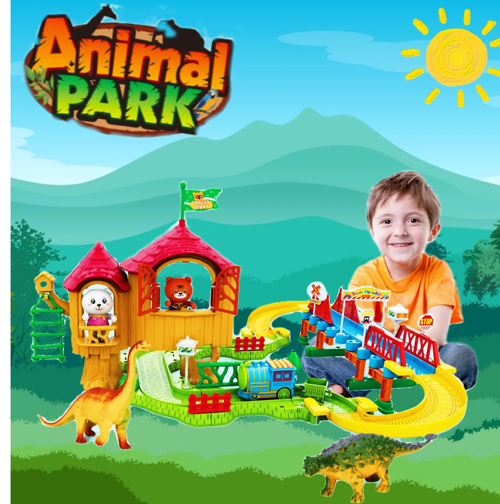 

Animal Train Set Toys, Create A Animal World Road Race, Cool car for 3 4 5 6 Year & Up Old Boy Girl Best Gift