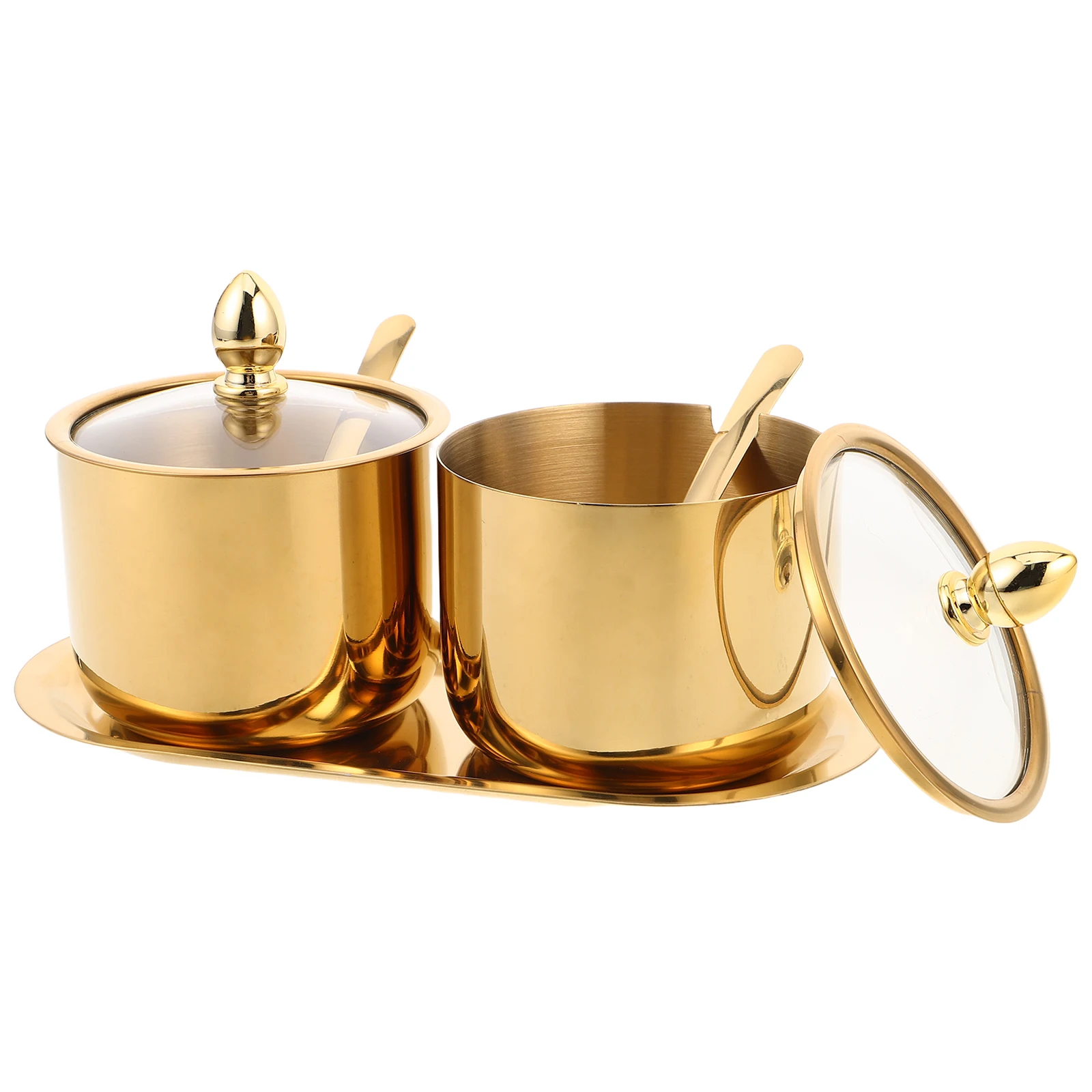 

Seasoning Jar Set Condiment Kitchen Sugar Bowl Spice with Spoon Stainless Steel Storage Container Lid