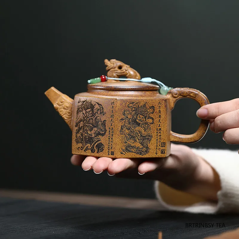 

240ml Chinese Yixing Purple Clay Teapot Handmade Hexagonal Tea Pot Beauty Tea Infuser Kettle Tradition Household Zisha Tea Set