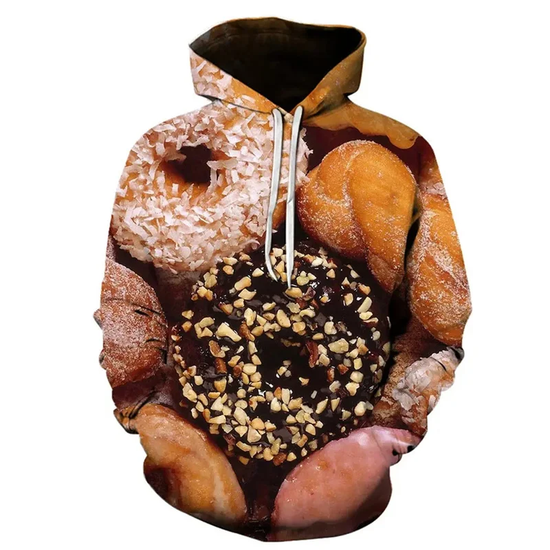 Sudaderas con capucha divertidas con patrón de Donuts para hombres y niños, jerséis de manga larga con estampado 3D de postre de Chocolate, sudaderas con capucha sueltas informales Harajuku