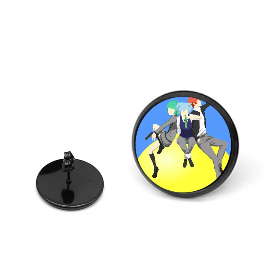 2 PCS Girls Cool Earring Anime Assassination Classroom Ear Round Wo  Black Ear Studs Round Shaped Beautiful Clasp Stud Earring