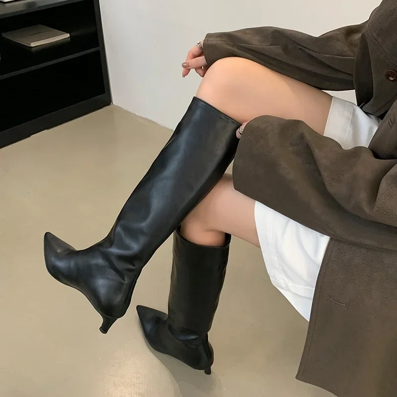 Eilyken Fashion Pointed Toe Women Knee-High Boots Street Style Thin Low Heels Party Prom Shoes Autumn Winter Long Booties