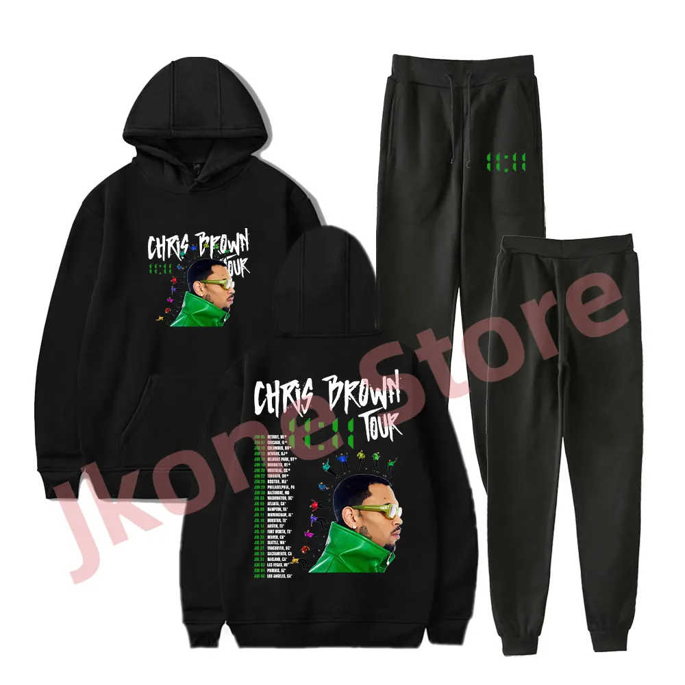 

Chris Brown 11:11 Tour Hoodies Set Rapper New Logo Merch Women Men Fashion Casual Streetwear Sweatshirts Set