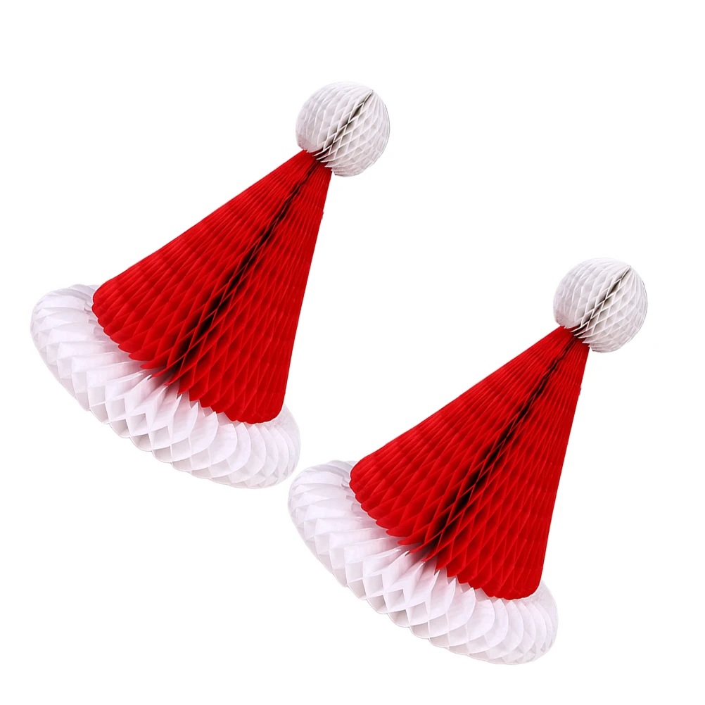 

2pcs Christmas Hat Decoration Hanging Pendant for Party Home Garden Yard Santa Honeycomb Paper Ornament Pendant Tree