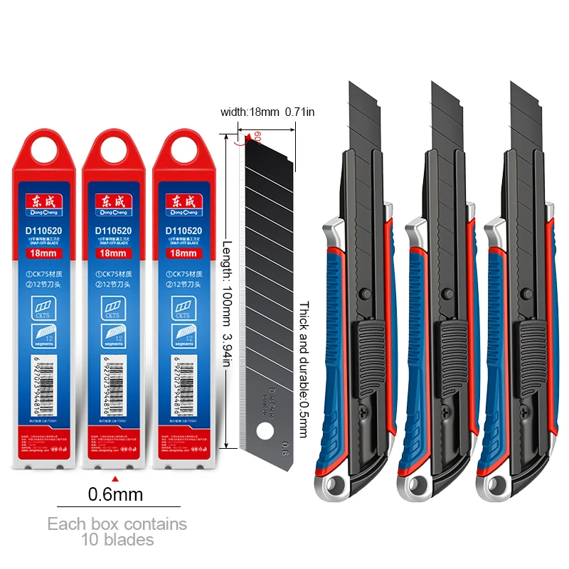 Zware utilitymes met aluminium handvat - Zwarte SK5-mes, geschikt voor 18mm messen, anti-reflecterende afwerking voor professioneel gebruik.