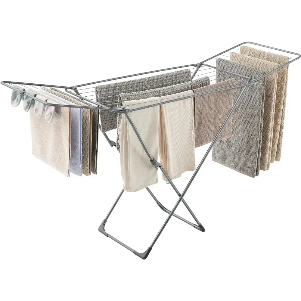 

y Clothes Drying Rack, Metal Laundry Drying Rack, Foldable, Space-Saving, Free-Standing Airer, with Gullwings, Indoor