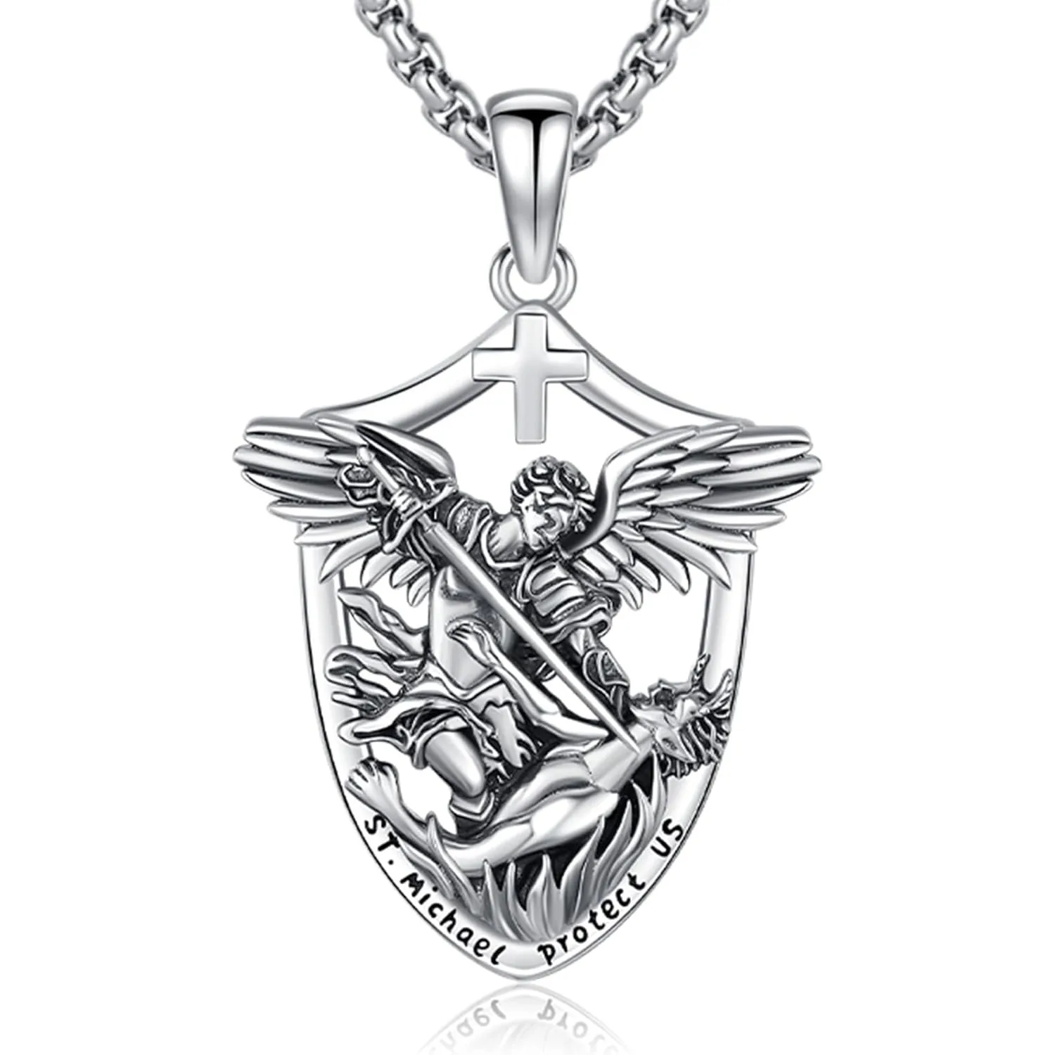 St Michael Necklace 925 Sterling Silver Archangel Michael Medal Pendant Necklace Protection Amulet Jewelry Gifts for Men Women
