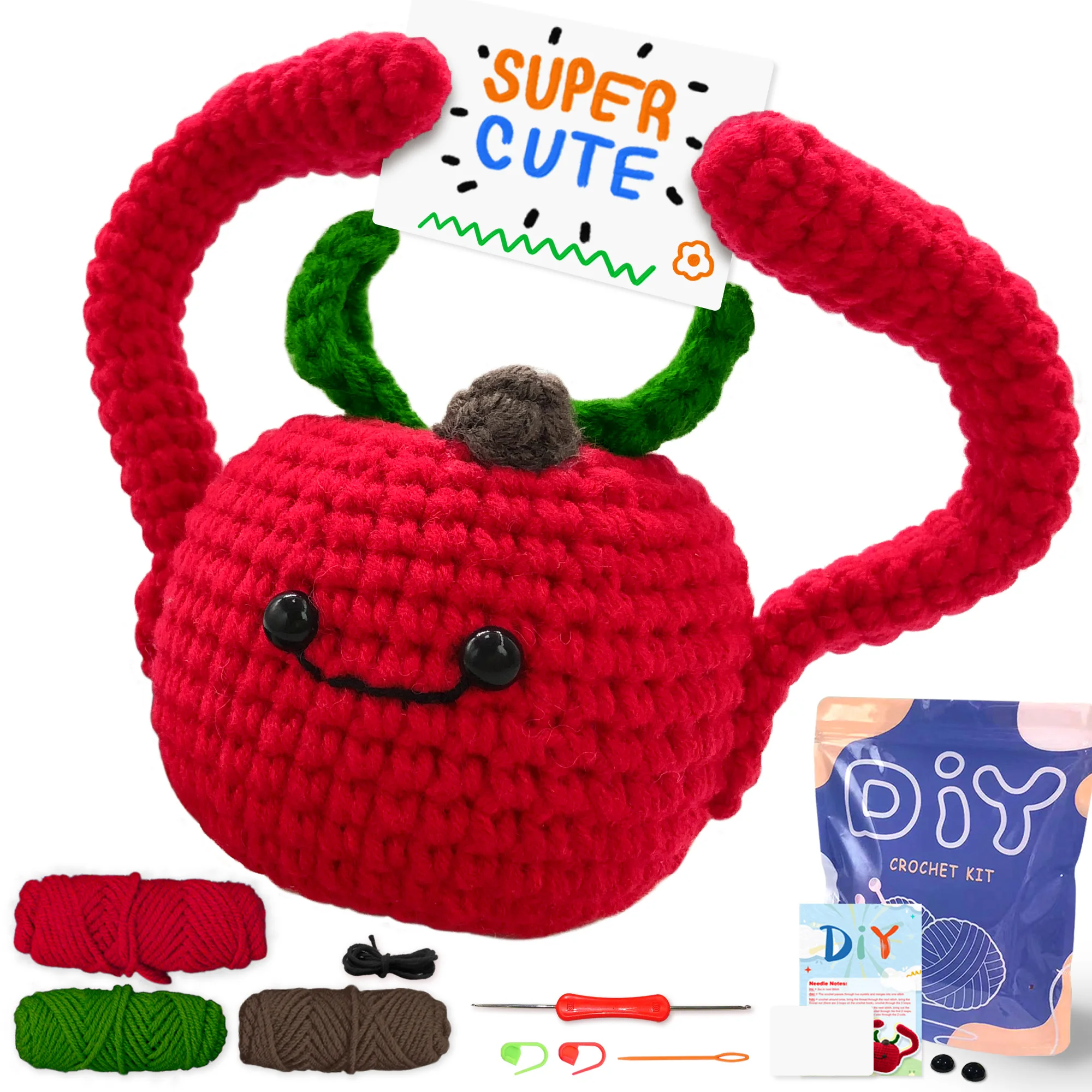 1pc,Red Apple,Crochet Set for Beginners,Include Step-by-Step Video Tutorials(Accessories In Random Color)