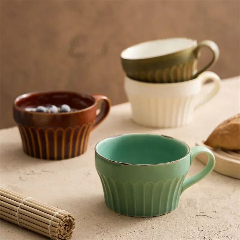 350ml Ceramic Coffee Mug Vintage Japanese Style Handmade Breakfast Oatmeal Milk Cup Cappuccino Cup Office Home Water Cup Trump 