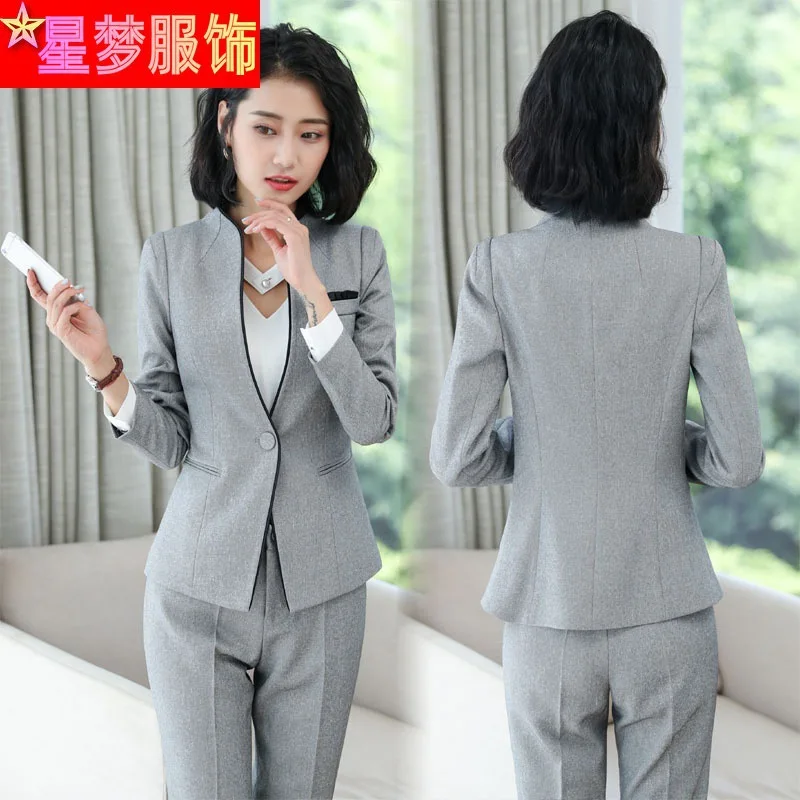 1705 Long Sleeve Stand Collar Business Wear Women's Skirt Suit Hotel Hotel Front Stage Work Wear Clothes Business Formal Wear Su