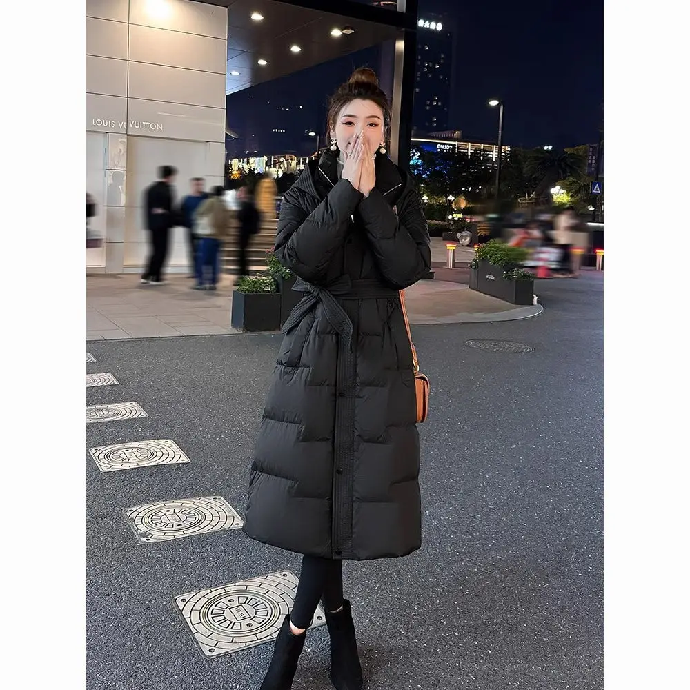 Veste en duvet de coton pour femme, manteau épais et amincissant, taille longue, nouvelle collection hiver 2025