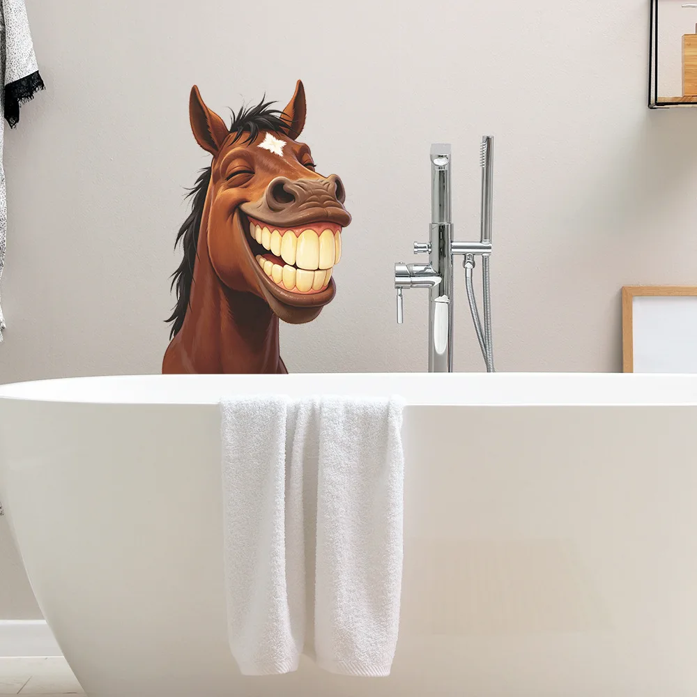 Funny Grinning Horse Wall Decal Removable Vinyl Cartoon Horse Head Wall Sticker for Living Room Bedroom Home Wall Art Decor