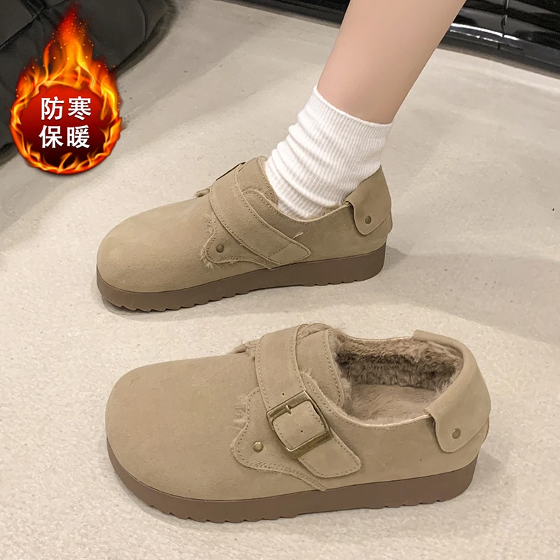 Sepatu Moccasin Slip-on musim gugur sepatu loafer bulu lembut sepatu wanita Moccasin Slip pada musim gugur musim dingin gaun baru sepatu datar lunak wanita Fla