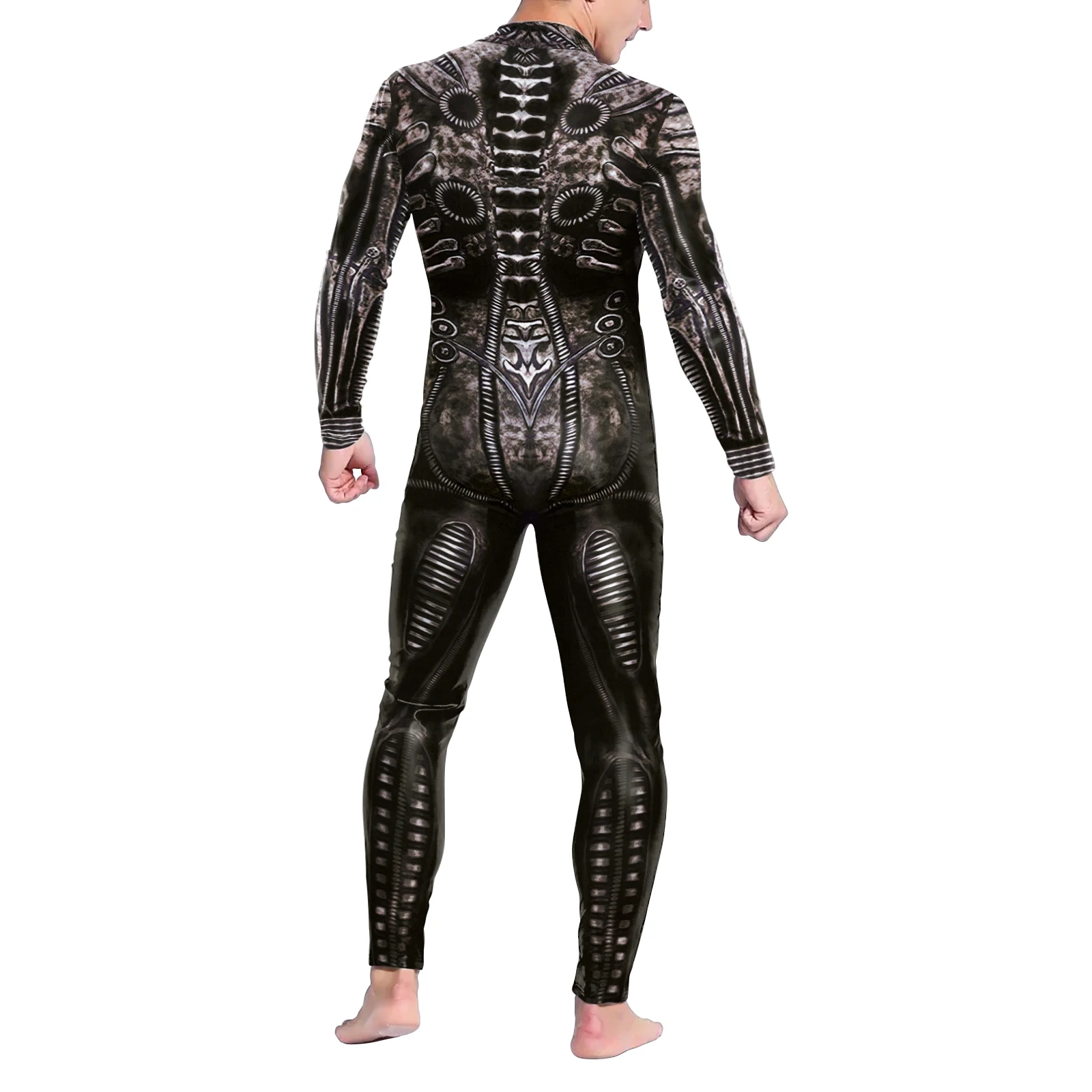 VIP FASHION Men Skeleton Costume Front Zipper Carnival Purim Zentai Suit Zombie Jumpsuit Funny Bodysuit Festival Party Clothes