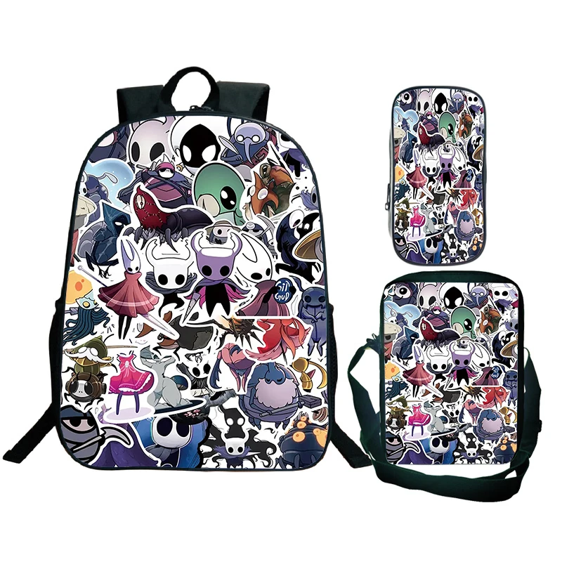 Children\'s 3pcs Set Backpack Hollow Knight Print School Bag Waterproof Kids Cartoon Bookbag Primary Students Backpack Nylon Bags