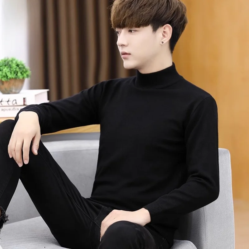 

Мужской приталенный свитер с высоким воротником, трикотажный, зимний базовый слой, повседневный, с длинным рукавом, молодежный, модный, зима 2025