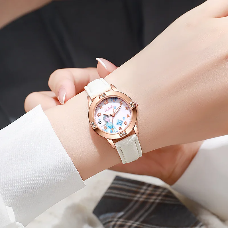 ساعات ديزني للأطفال للأطفال والأولاد والبنات كارتونية لطيفة فروزن سنو الأميرة عائشة الماسية ساعة يد كوارتز للطلاب هدية #4