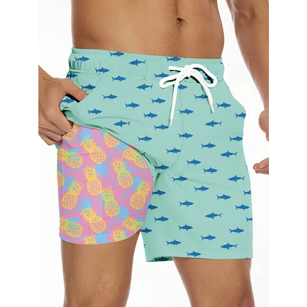 

2 In 1 Mens Swim Trunks Swim Shorts Swim Suits Board Shorts