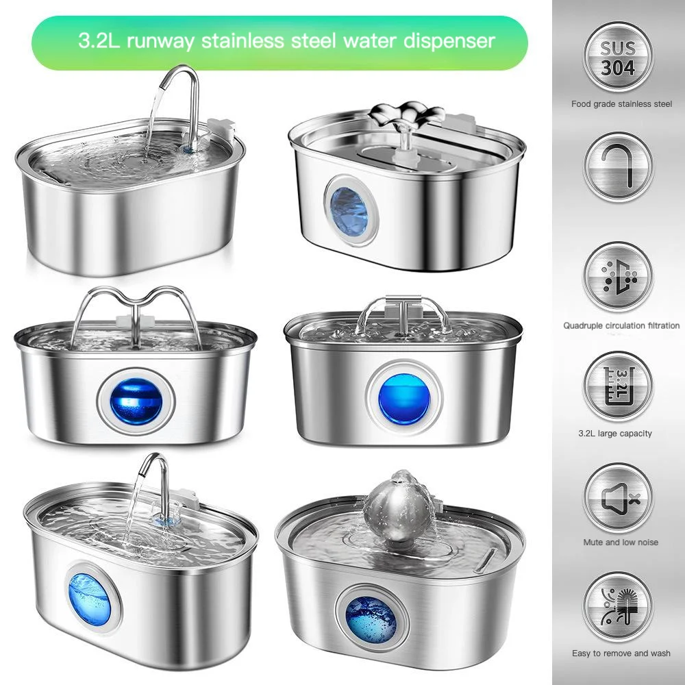 

3.2L stainless steel pet water dispenser, cross-border cat water dispenser, running water household water purifier