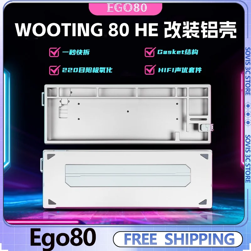 

Ego80 Магнитный переключатель Механический чехол для клавиатуры FR4 Прокладка Алюминиевый корпус Горячая замена для wooting80HE Аксессуары для клавиатуры на заказ