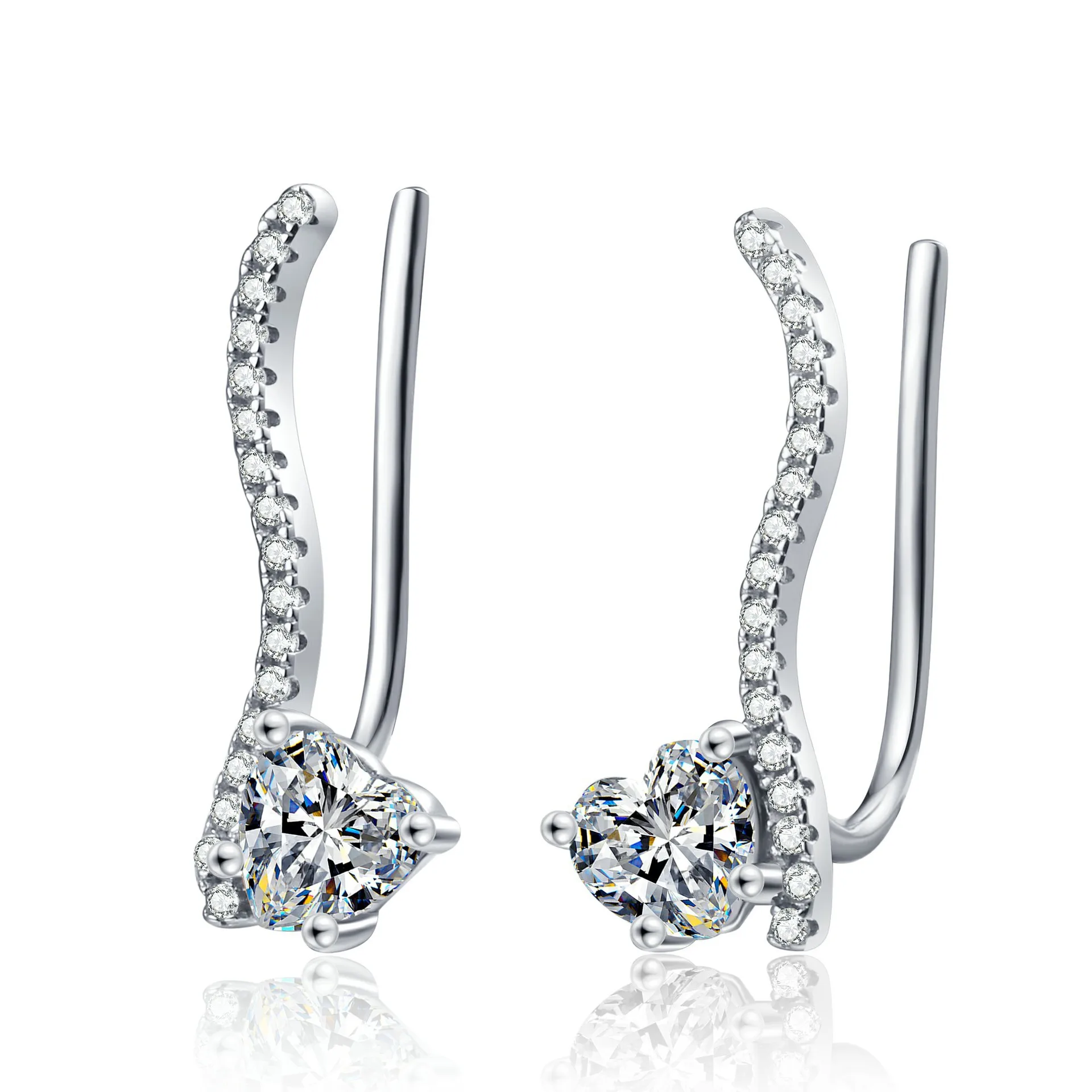 925 Sterling Silver Ear Cuff Earring Piercing Clips Women Luxury Jewelry 0.5ct Moissanite Diamond Heart Wedding Gift