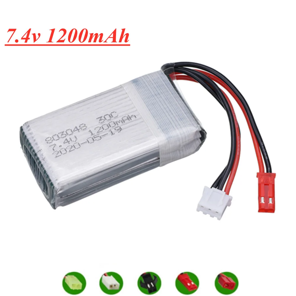 7.4V 1200mAh 30c 803048 Lipo Battery For MJXRC X600 RC Drone Spare Parts 2S 7.4v Toy Battery With JST/SM/T/EL-2P/Tamiya Plug