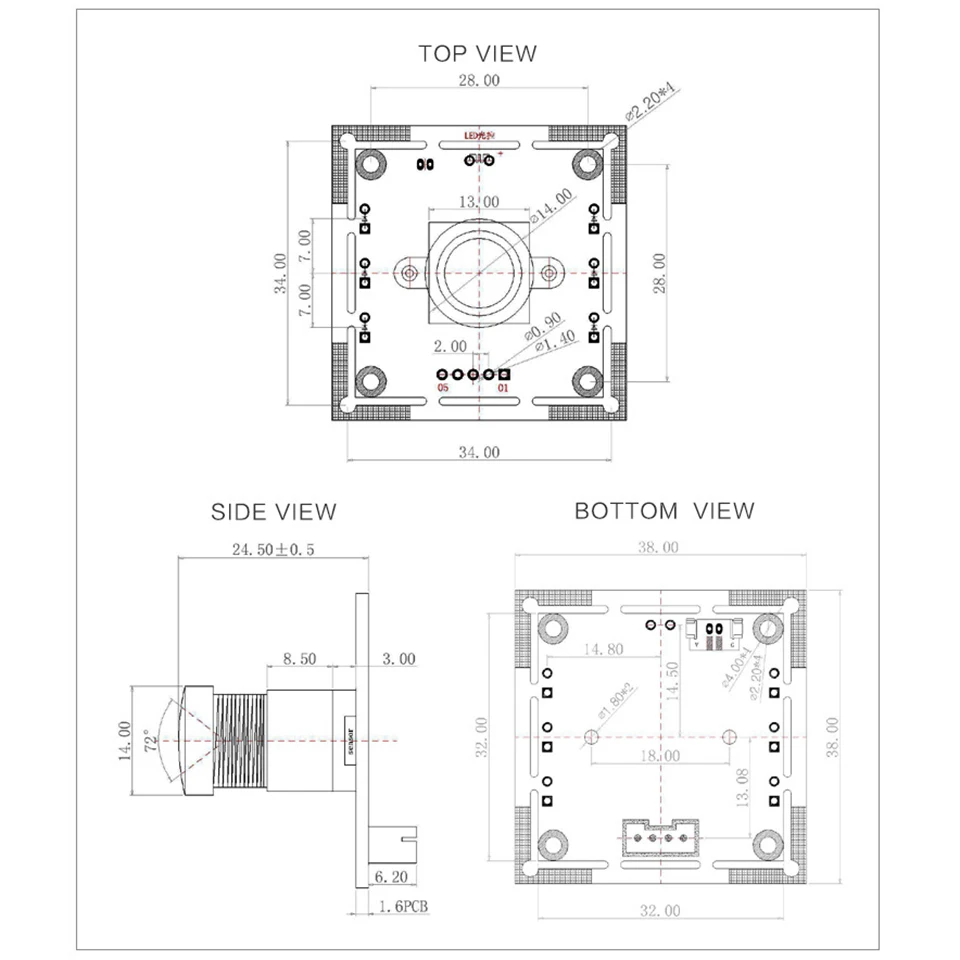 OV9732 1MP Camera Module 72/100 Degree Adjustable Manual Focus 1280x720 Camera PCB Board Support for WinXP/7/8/10/Linux/Android