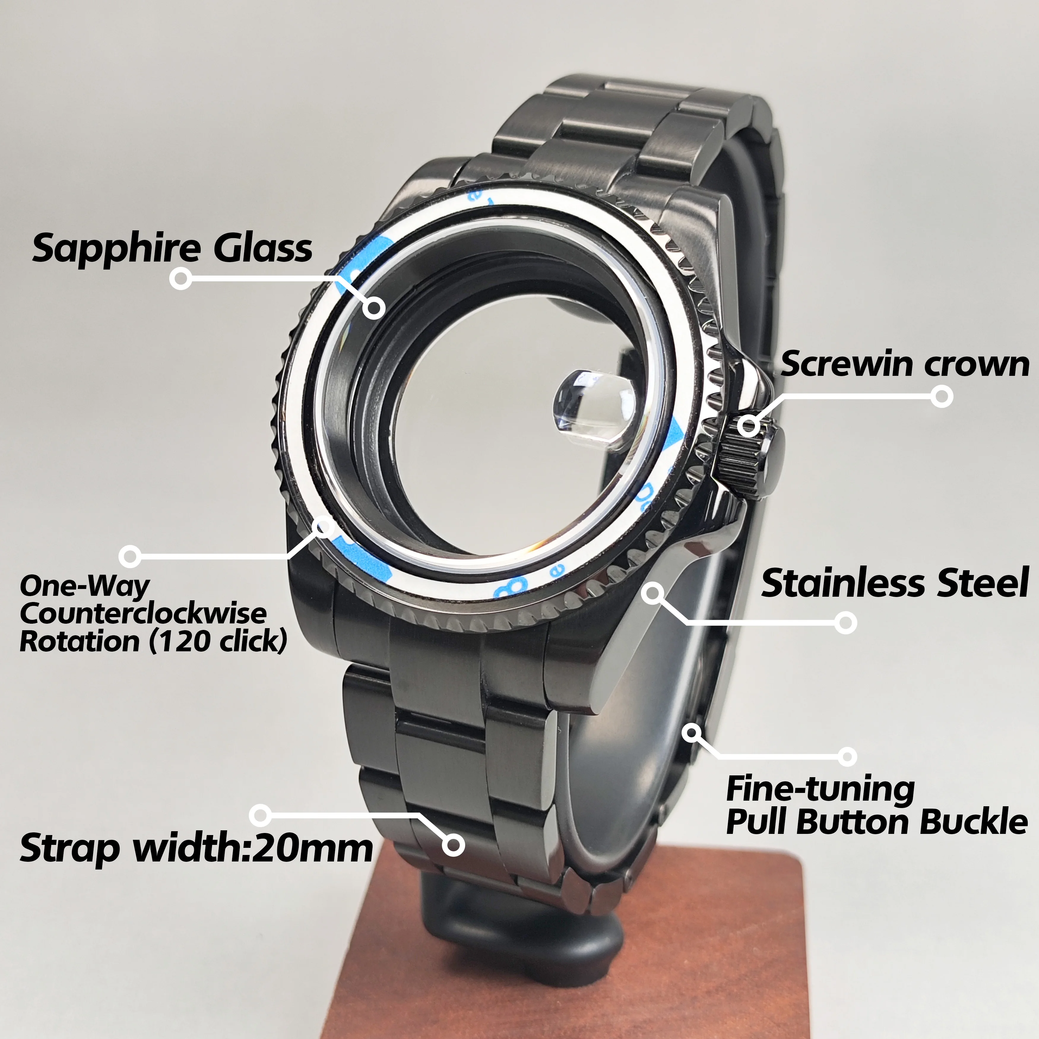 Корпус часов NH35 40 мм, черный ремешок, ширина сапфирового стекла, 120 кликов, водонепроницаемый корпус, подходит для NH34, NH35, NH36, механизм NH34, корпус часов